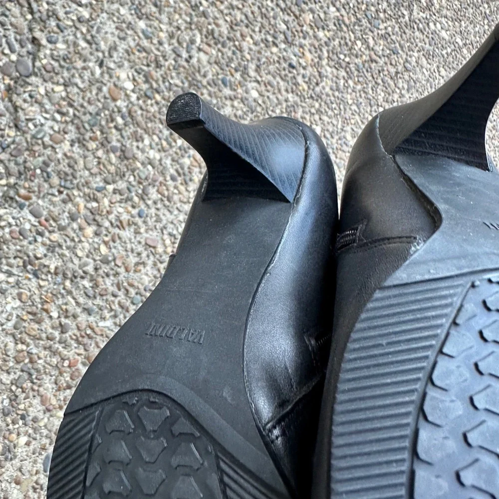 Valdini Bonny Black‎ Leather Kitten Heel Ankle Boots Womens 8.5 Pointed Toe Zip